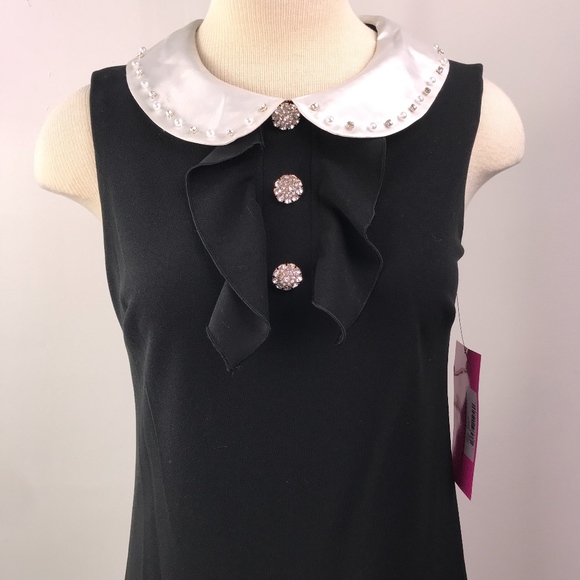 Embellished Peter Pan Collar Crepe Crepe Dress - 7 - Picture 4 of 8
